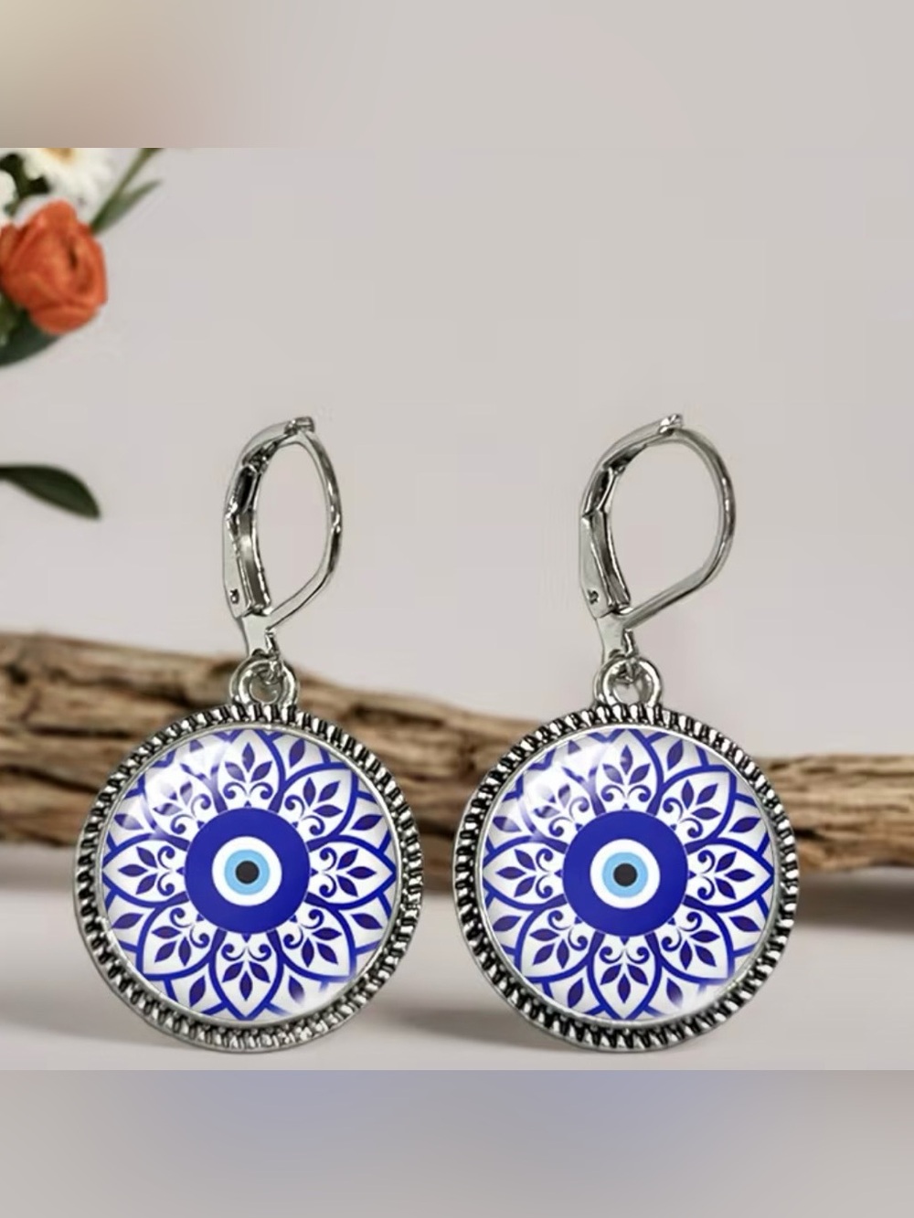 Blue Evil Eye Mandala Drop Earrings - Women Jewelry